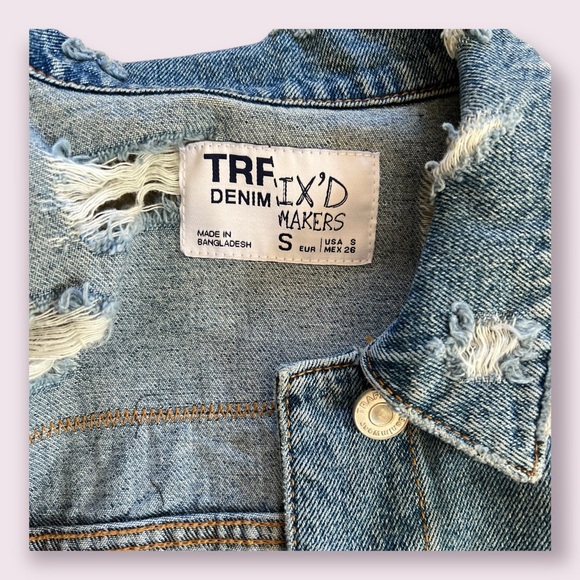 ☀️🍁ZARA TRF Floral Distressed Jean Denim Vest Jacket Size S oversized 2017 SS - Picture 14 of 15